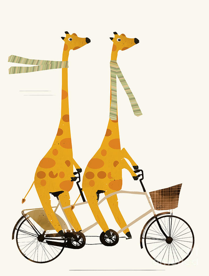 Lets Tandem Giraffes Painting by Bri Buckley