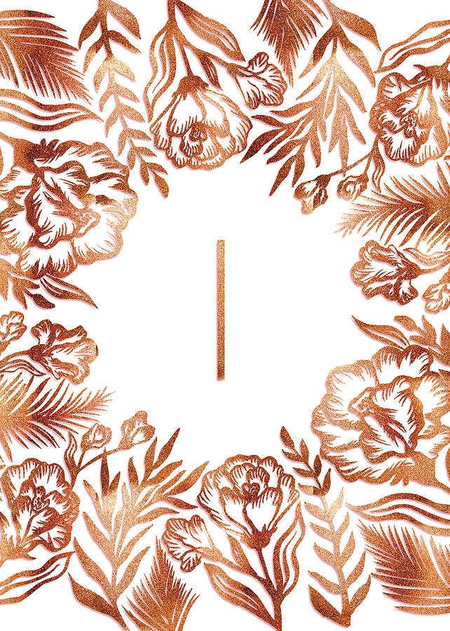 Letter I - Rose Gold Glitter Flowers by Ekaterina Chernova Letter I - Rose Gold Glitter Flowers by Ekaterina Chernova