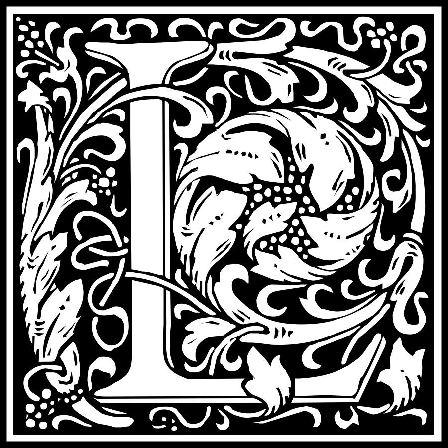 Arts Tapestry - Textile - Letter L in Morris Font XXX by William Morris