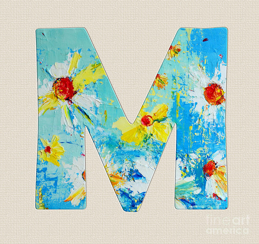 Letter M Roman Alphabet - A Floral Expression, Typography Art Painting