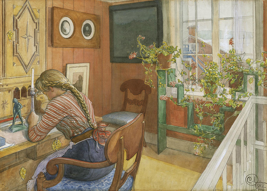 Letter-Writing Painting by Carl Larsson