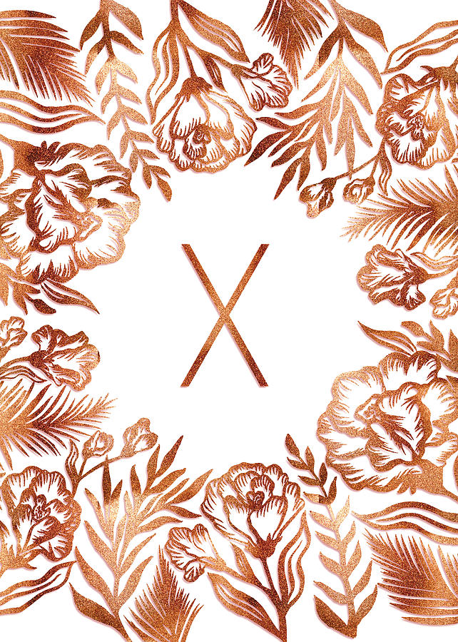 Letter X - Rose Gold Glitter Flowers by Ekaterina Letter X - Rose Gold Glitter Flowers by Ekaterina