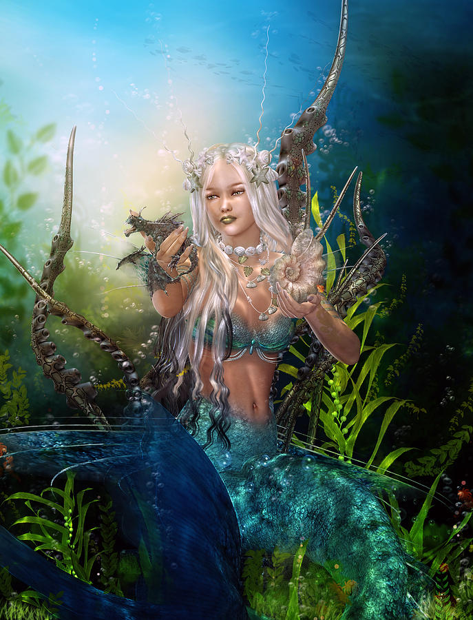 Mermaid Digital Art - Letting Go by Karen Howarth