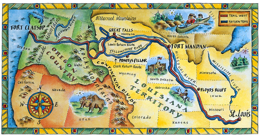 Lewis & Clark Expedition Map Digital Art by Jennifer Thermes