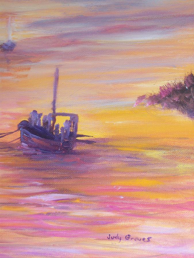 Sunset Painting - Lewis and Clark Expedition by Judy Groves