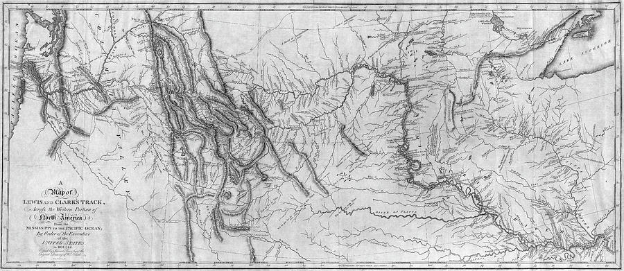 Lewis And Clark Hand-drawn Map Of The Unknown 1804 Painting by Celestial Images