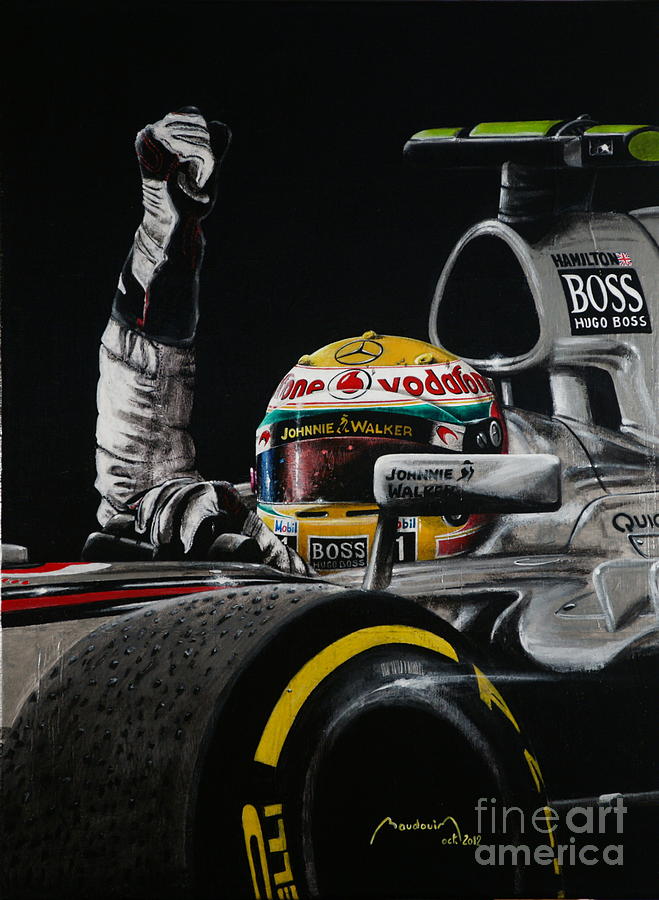 Lewis Hamilton victory Painting by Alain BAUDOUIN ABmotorART