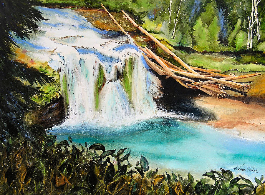 Lewis River Falls Painting by Karen Stark