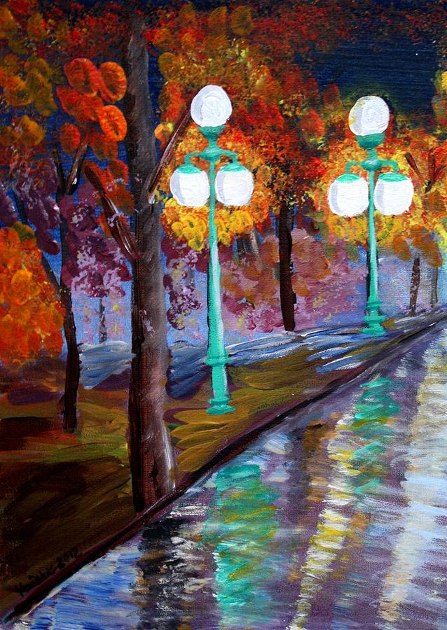 Fall Painting - Lewisburg PA Rainy Night  by Kristie Zweig Christensen