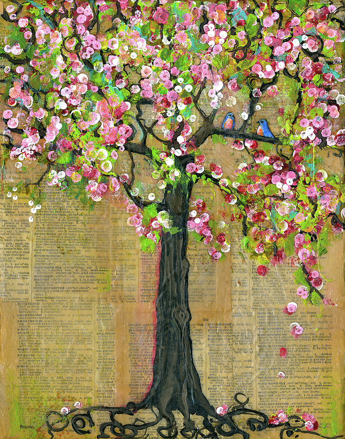 Bird Painting - Blossoms Tree of Life and Knowledge   by Blenda Studio