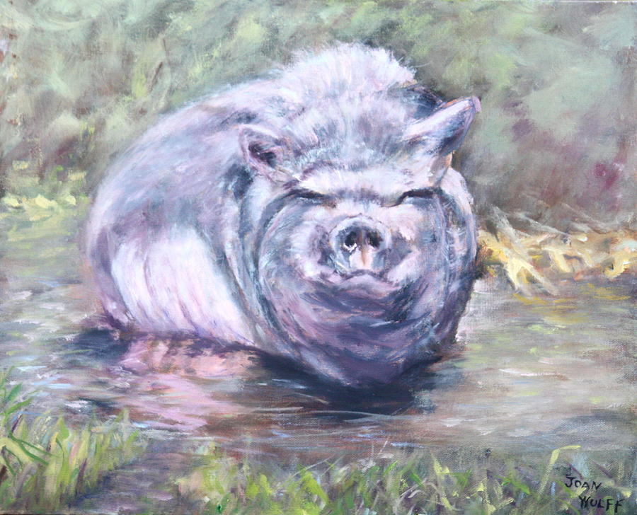 Pig Painting - Lexie In The Mud by Joan Wulff
