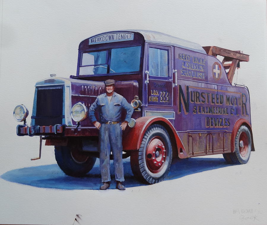 Leyland wrecker 1930. Painting by Mike Jeffries