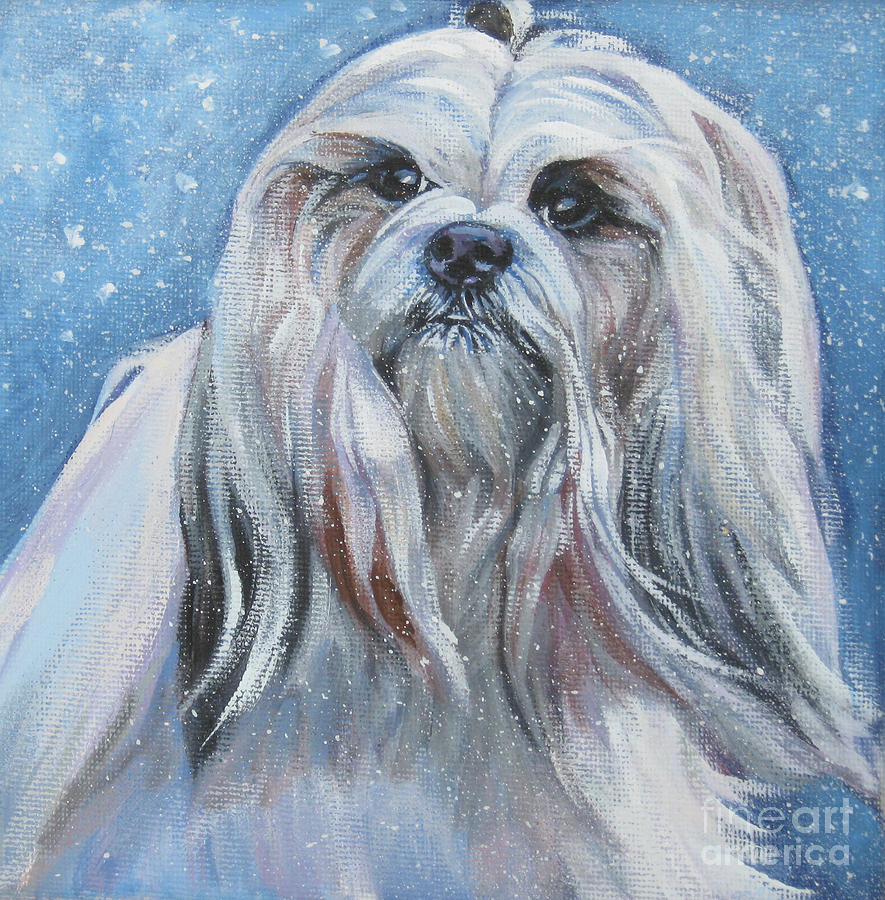 Lhasa Apso in snow Painting by Lee Ann Shepard