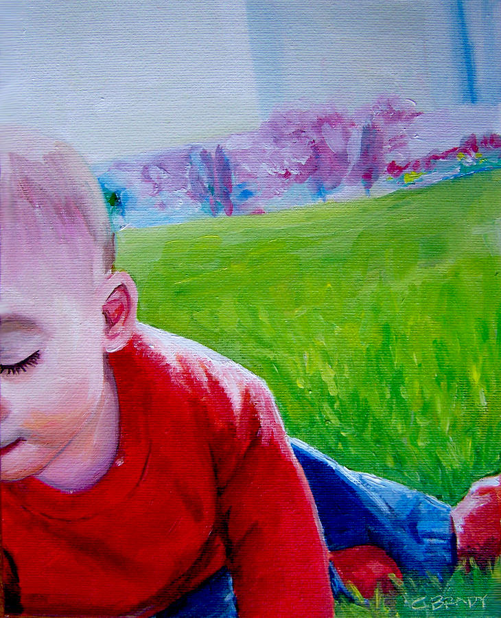 Portrait Painting - Liam Playing in the Grass by Chelsie Brady