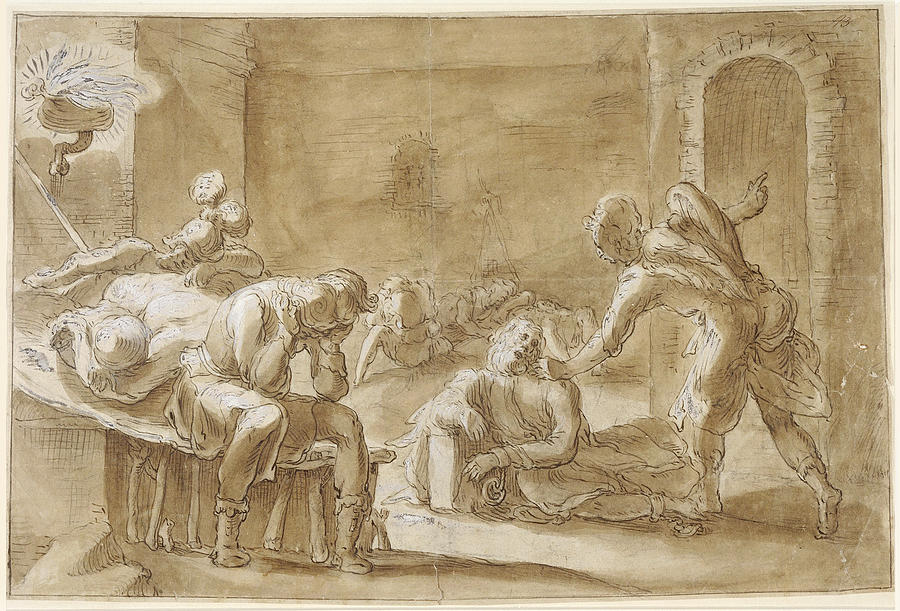 Liberation of Saint Peter from Prison Drawing by Circle of Abraham Bloemaert