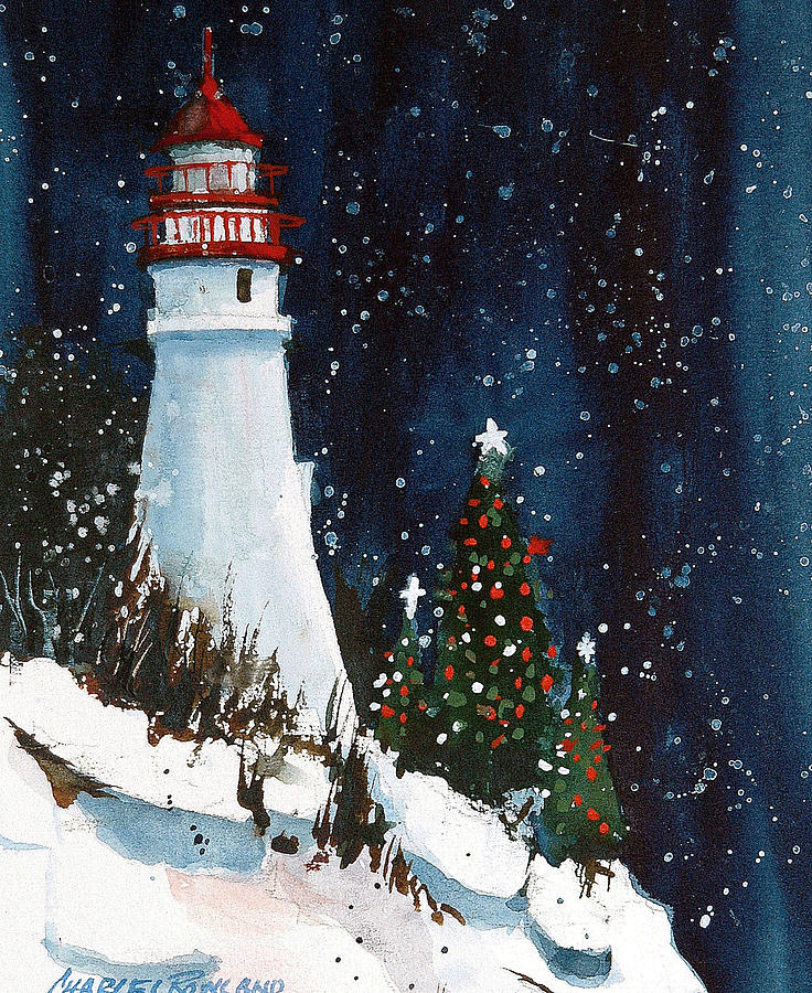 Liberty - Christmas at the Lighthouse Painting by Charles Rowland