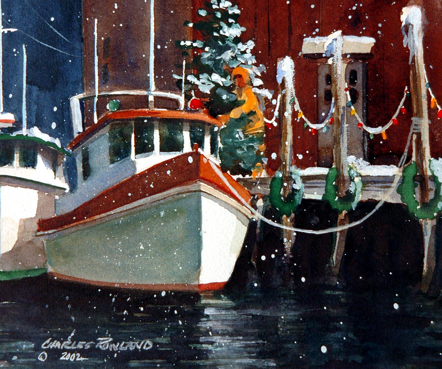 Liberty - Dockside Christmas II Painting by Charles Rowland