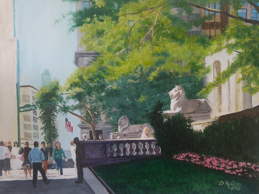 New York City Painting - Library Lions by Donna Rollins