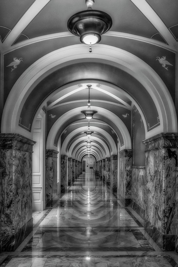 Library Of Congress Building Hallway BW Photograph by Susan Candelario