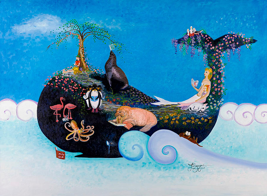 Mermaid Painting - Library Whale by Theresa LaBrecque