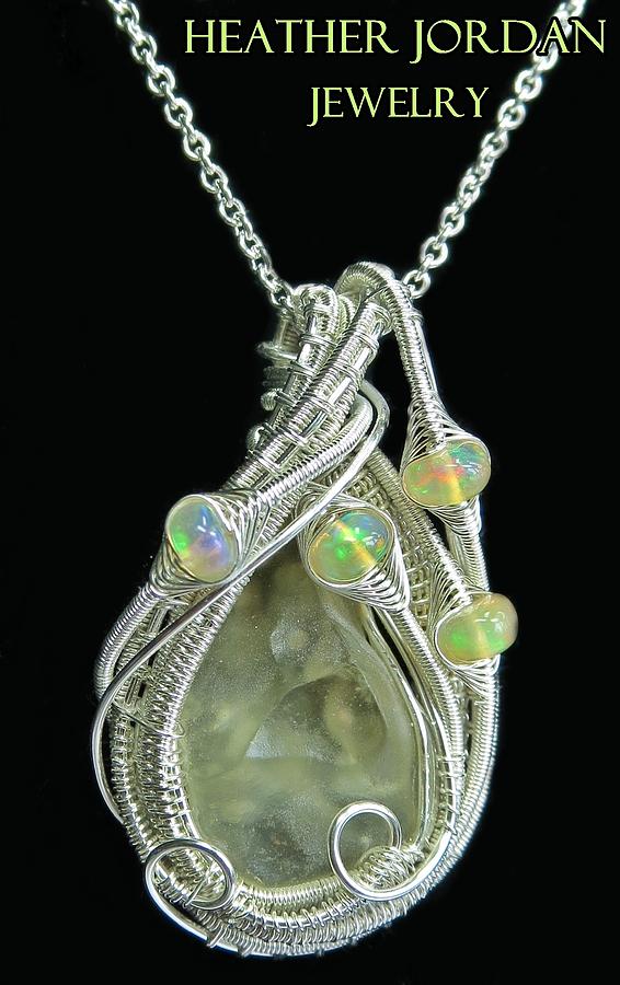 Libyan Desert Glass Wire Wrapped Pendant In Sterling Silver W Ethiopian Opals Ldgpss19 Jewelry 1032