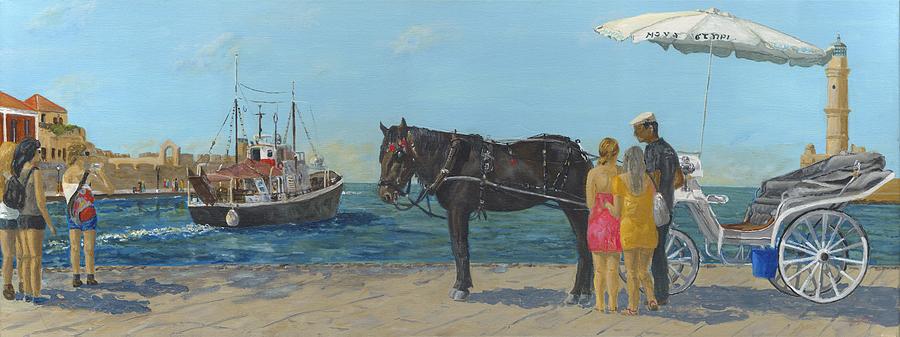 Life at Chania Harbour Painting by David Capon