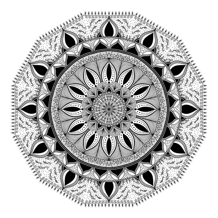 Black And White Digital Art - Life Circle Mandala - Zendala by SharaLee Art