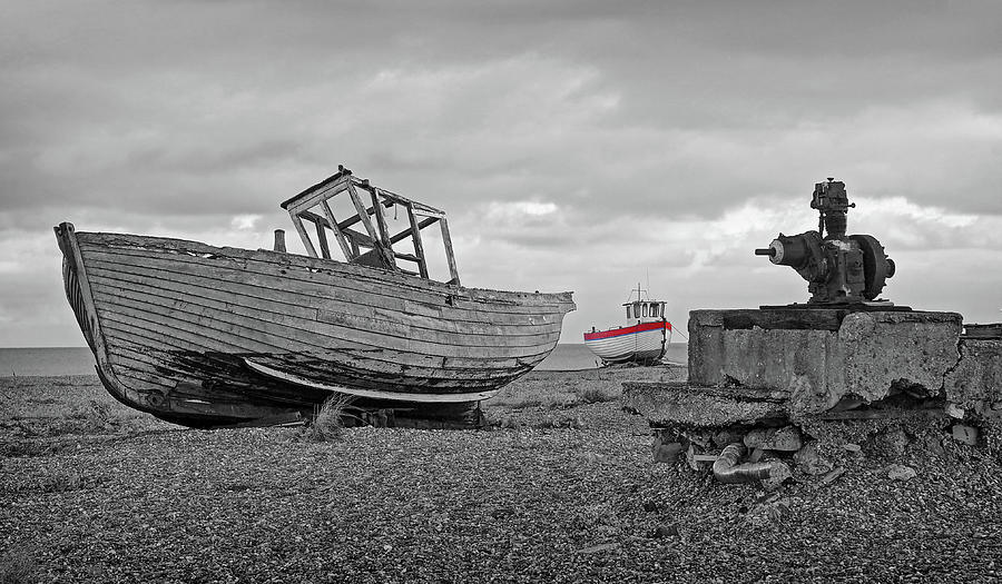 Life Goes On - Old Fishing Boats in Black and White Photograph by Gill Billington