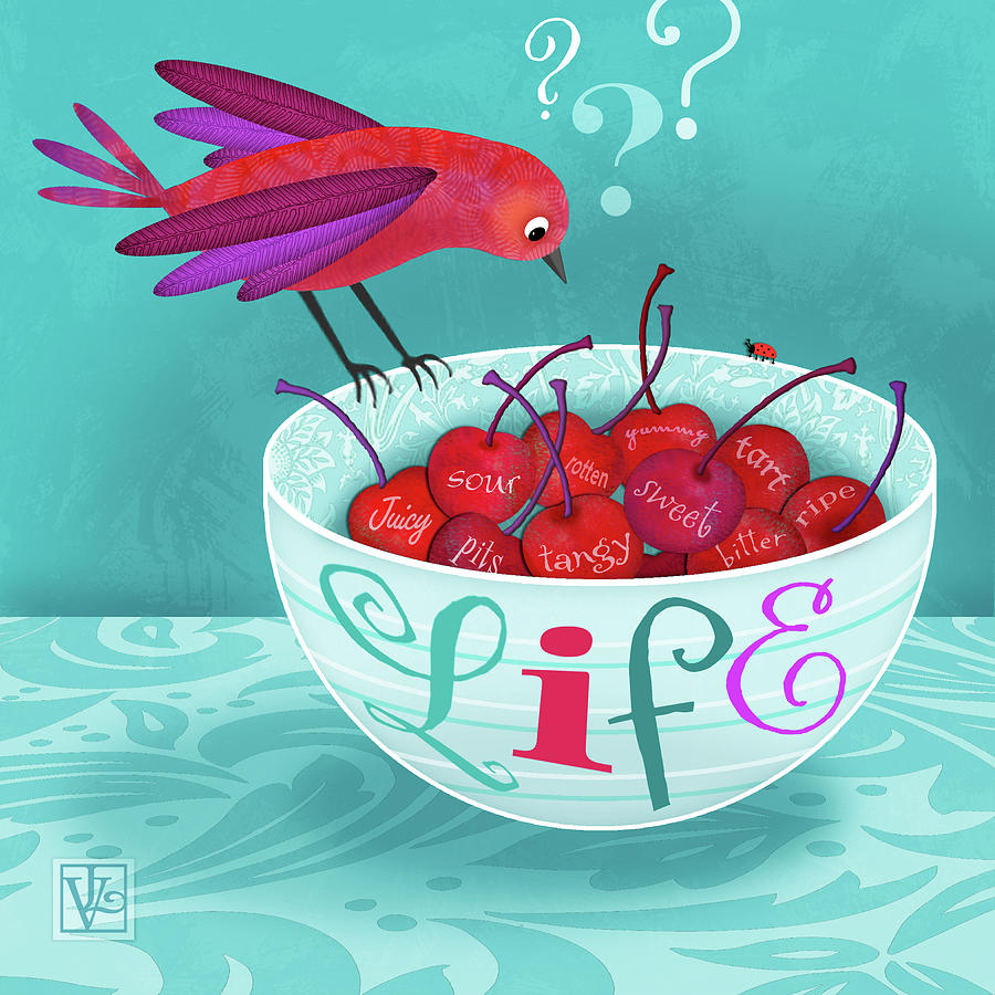 Typography Mixed Media - Life is a Bowl of Cherries by Valerie Drake Lesiak