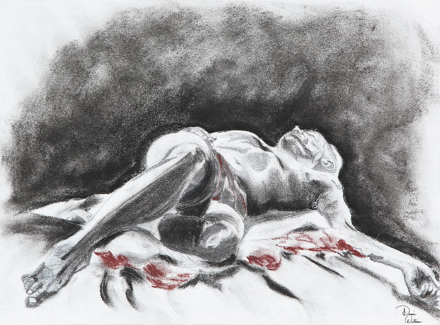 Life Model on blanket Drawing by Denise Jo Williams