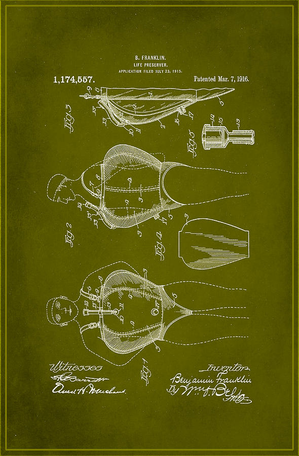 Life Preserver Patent Drawing 2d Mixed Media by Brian Reaves