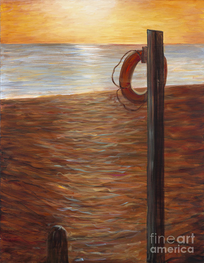 Life Ring at Sunset Painting by Nadine Rippelmeyer