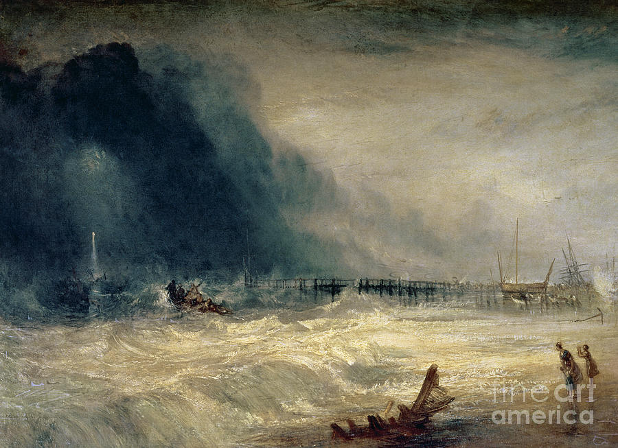 Pier Painting - Lifeboat and Manby Apparatus going off to a stranded vessel making signal of distress by Joseph Mallord William Turner