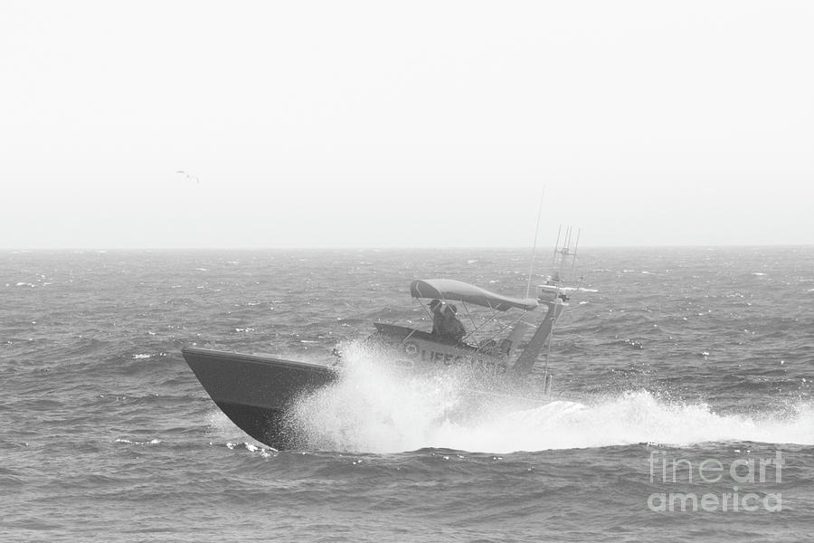 Lifeguard Boat In Black And White Photograph