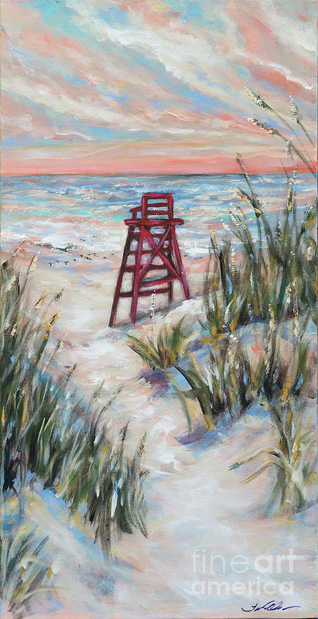 Lifeguard Chair and Dunes Painting by Linda Olsen