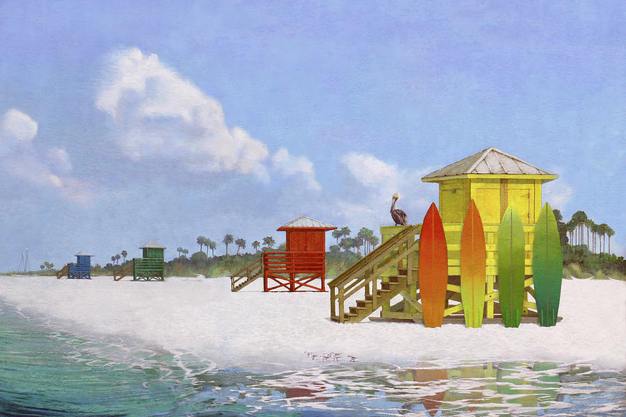 Lifeguard Stations On Siesta Key Public Beach Painting By Shawn Mcloughlin