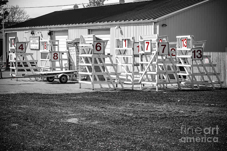 Lifeguard Stands - Black and White Photograph by Colleen Kammerer