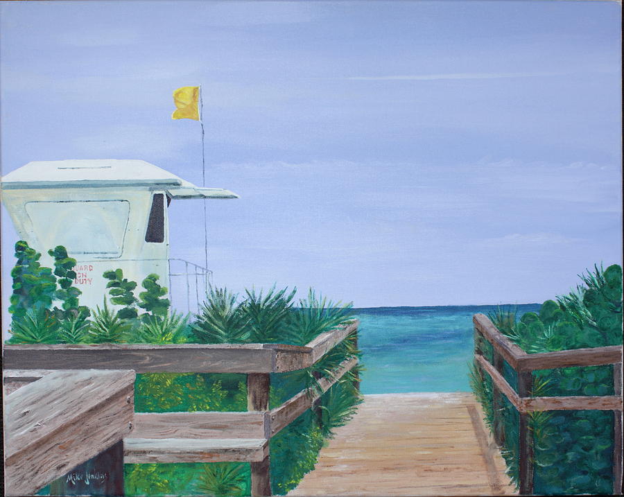 Lifeguard Station Waveland Beach Painting by Mike Jenkins
