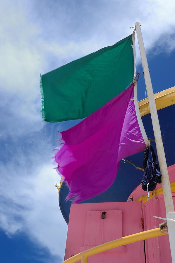 Lifeguard Tower flags- South Beach - Miami Photograph by Frank Mari