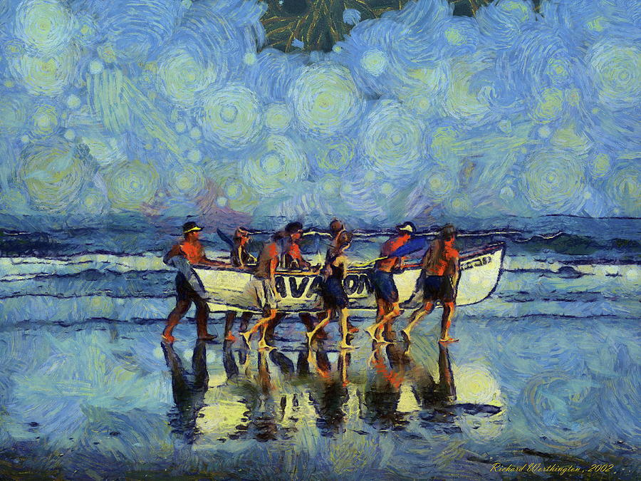 Lifeguards at work  Painting by Richard Worthington