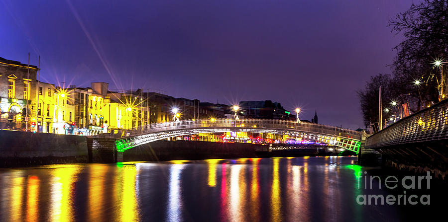 Liffey Bridge at Night Dublin Photograph by Alex Art
