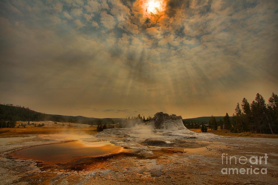 Light Beams Over Castle Geyser Photograph by Adam Jewell