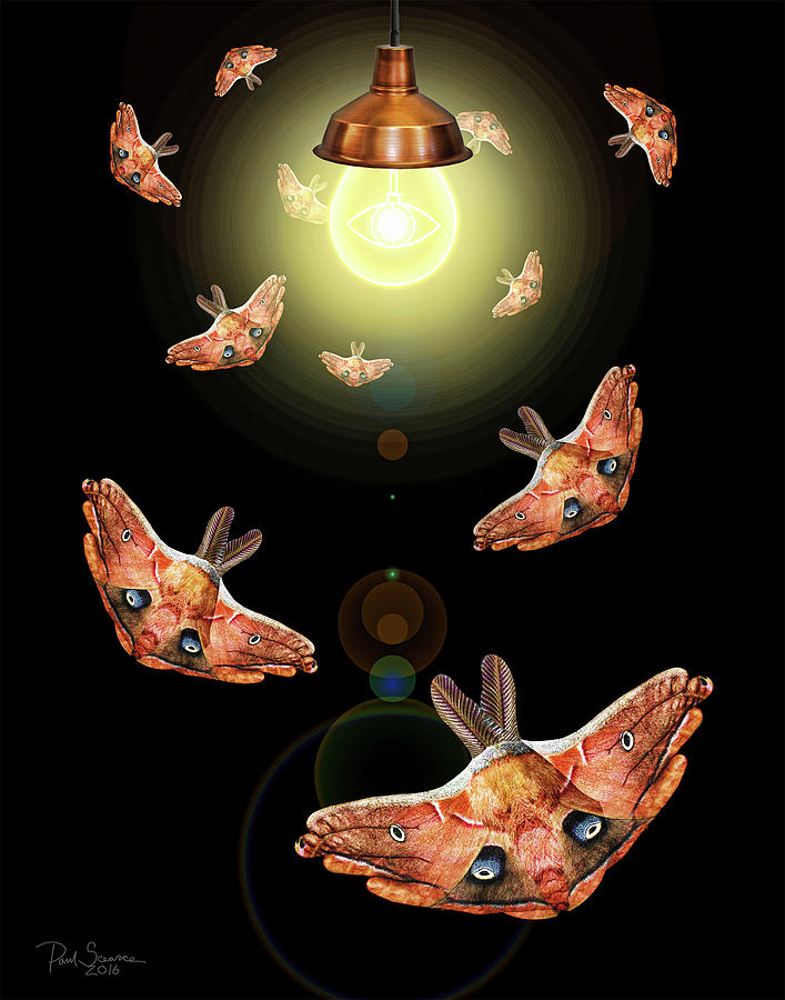 Light Bulb Encircled By Moths Digital Art by Paul Scearce