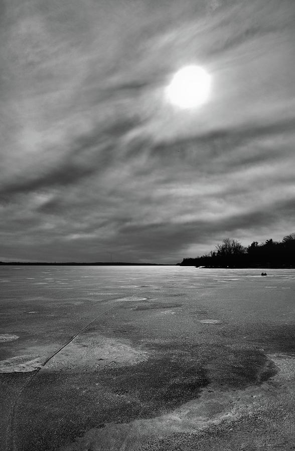 Light Cloud Over The Frozen Lake BW  Photograph by Lyle Crump