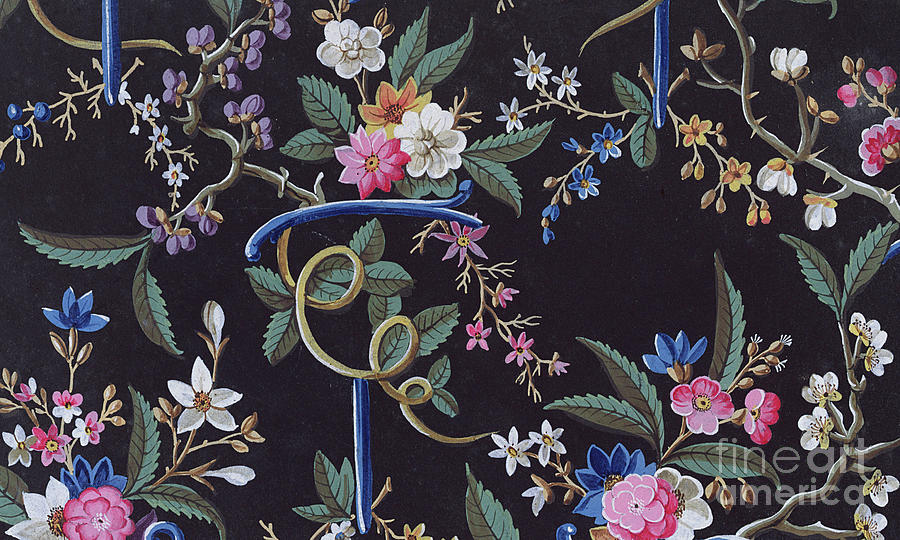 Light colored flowers on dark background, textile design Tapestry - Textile by William Kilburn