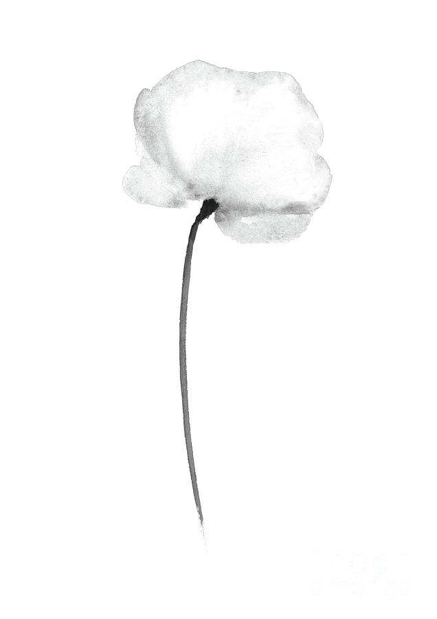 Light Grey Painting - Light grey cloud poppy leaning right by Joanna Szmerdt