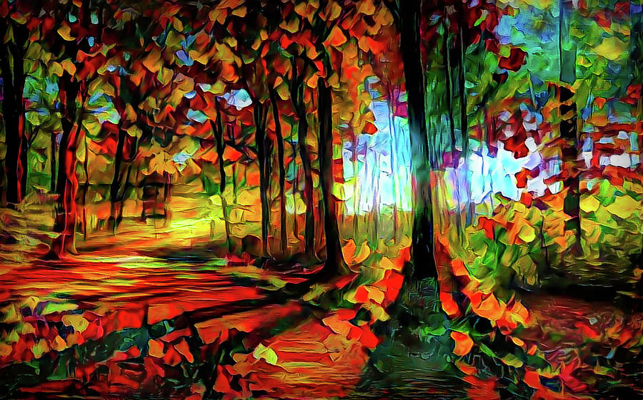 Light in the autumn woods Mixed Media by Lilia D