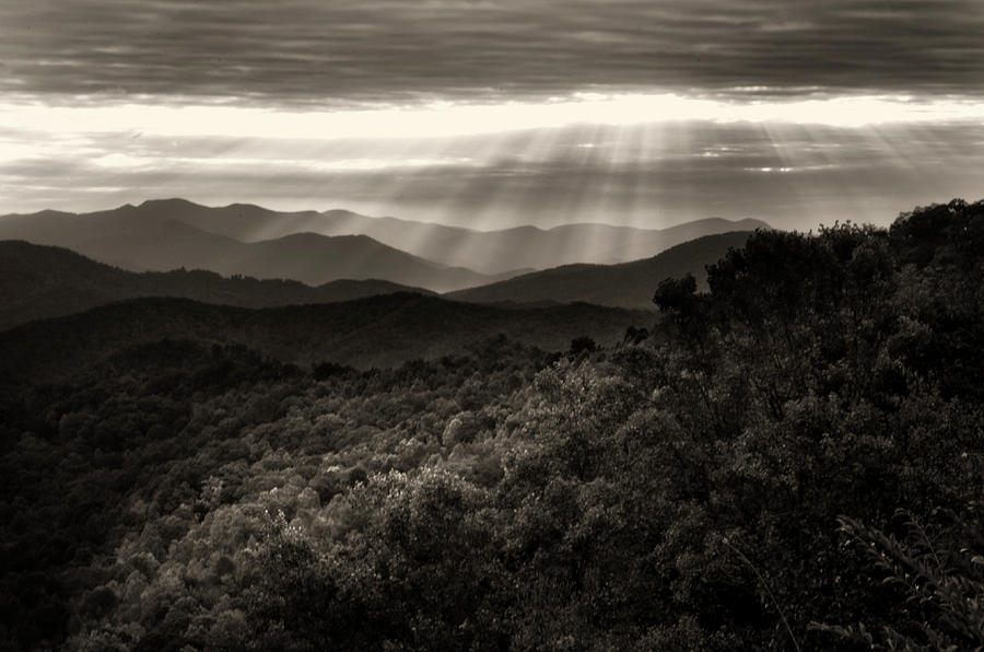 Light On The Mountains In Black And White Photograph by Greg and Chrystal Mimbs