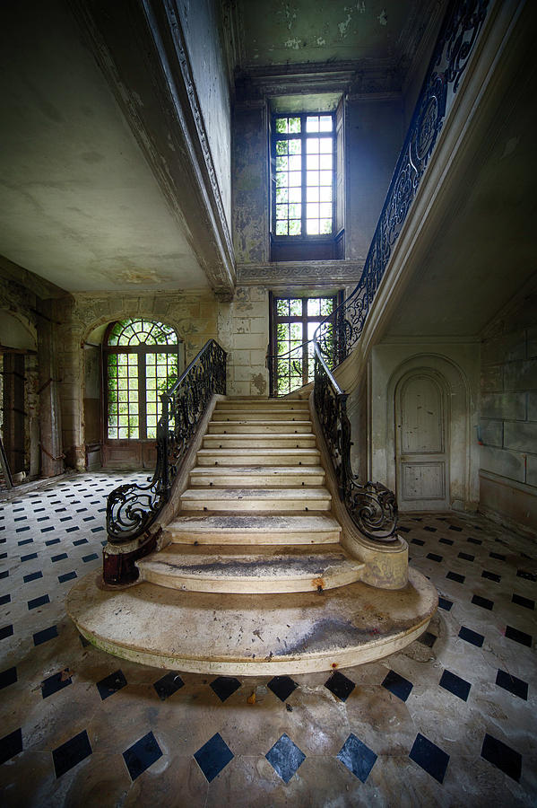 Light on the stairs - abandoned castle Photograph by Dirk Ercken