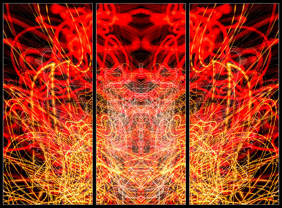 Light Painting Abstract Triptych #3 Photograph by John Williams